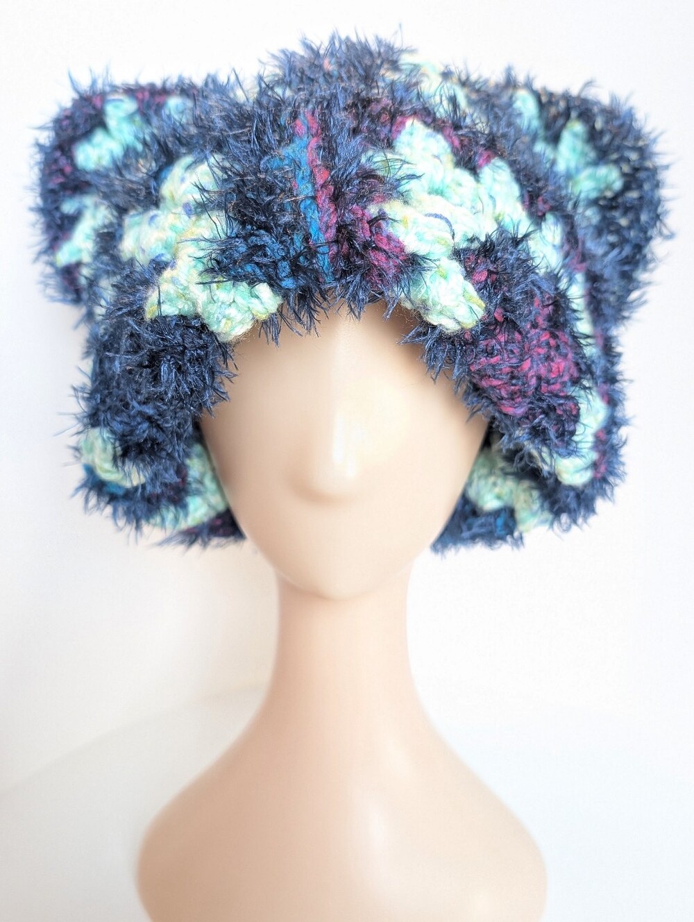 NEW, Handmade Granny square cat beanie, Crochet